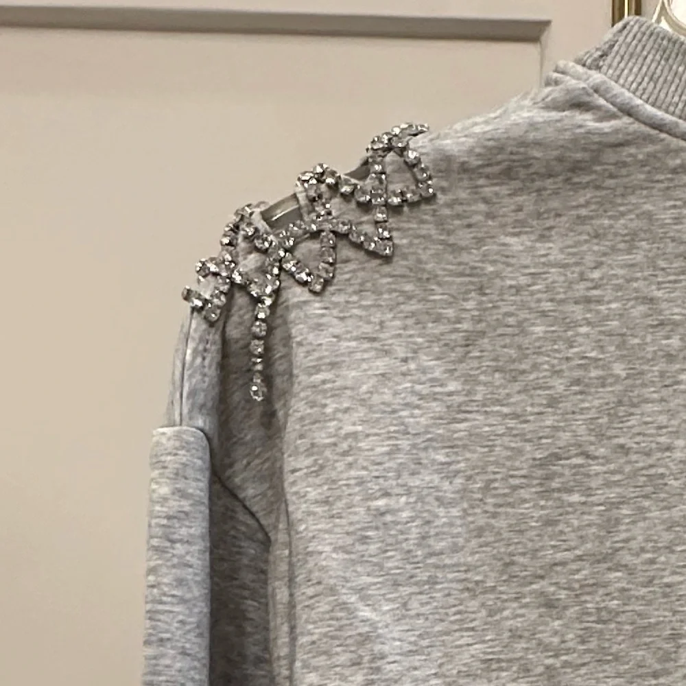 Carbon38 Rhinestone cut out Gray Sweatshirt with Embellished Shoulder - Picture 7 of 16